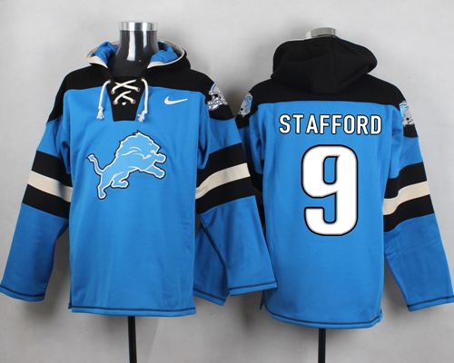 Nike Lions #9 Matthew Stafford Blue Player Pullover NFL Hoodie - Click Image to Close